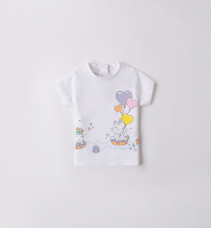  T-shirt bianca per neonata con stampa unicorno e palloncini, vista frontale