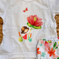 t-shirt bimba cotone bianca con stampa bambina e fiore