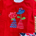 t-shirt bimba cotone rosso con decorazione floreale