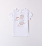 Completo bimba iDO con t-shirt orsetto e cuori e gonna pantalone a righe

