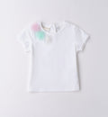 T-shirt bianca bambina con applicazioni pastello

