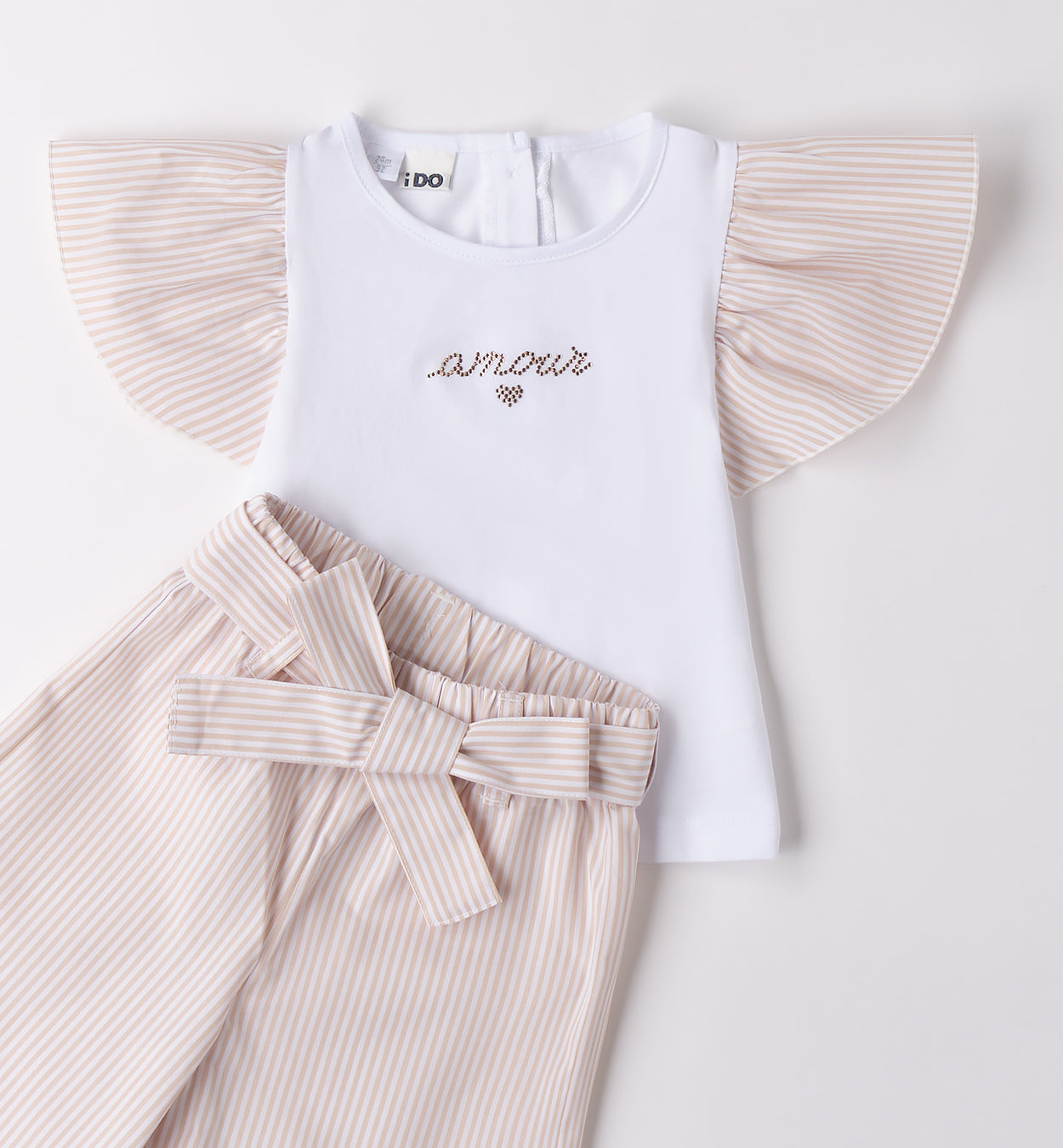 Completo bambina iDO con volant e pantaloni a righe
