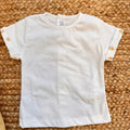t-shirt bimbo bianca con maniche fantasia risvoltate