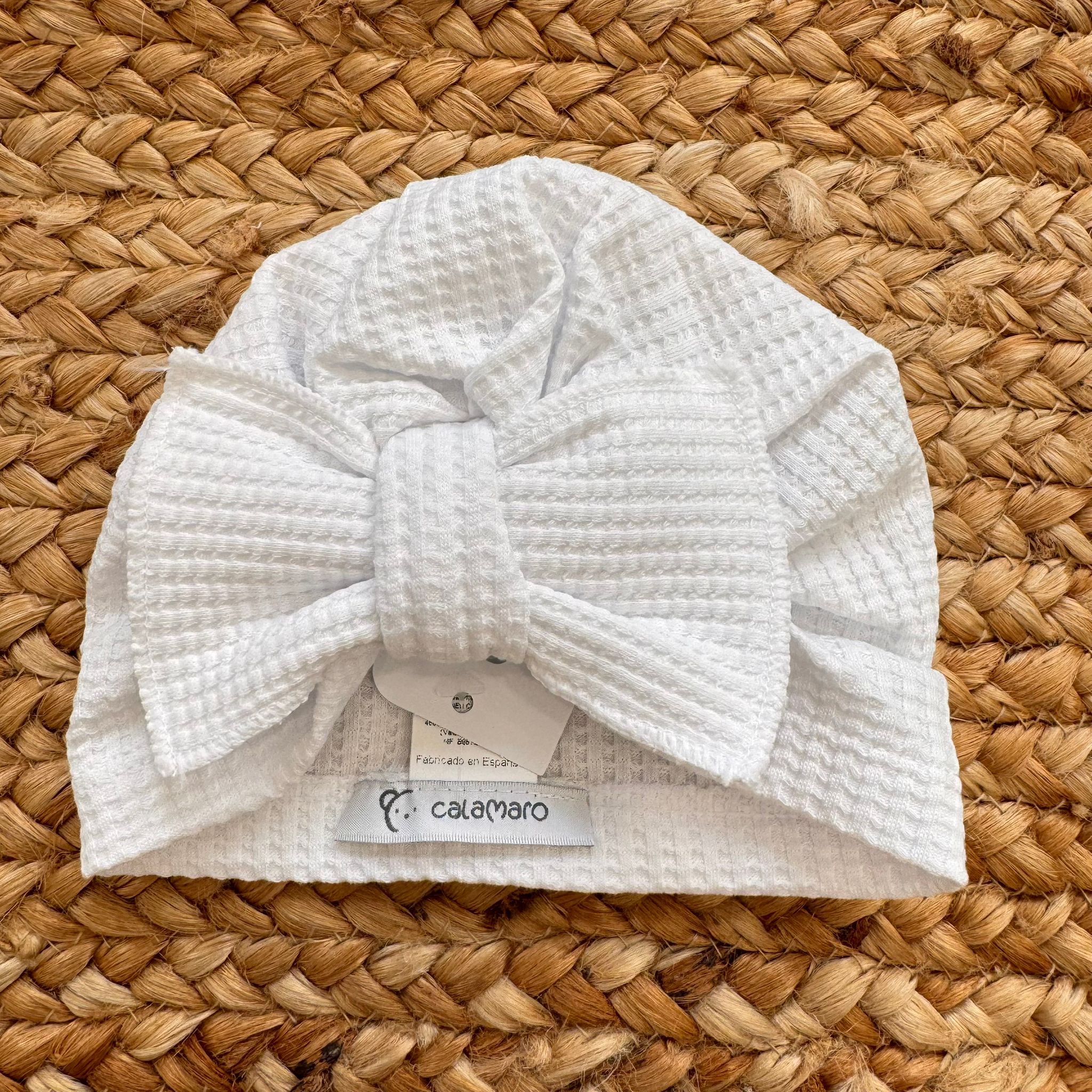 TURBANTE NEONATA NIDO D’APE CON MAXI FIOCCO