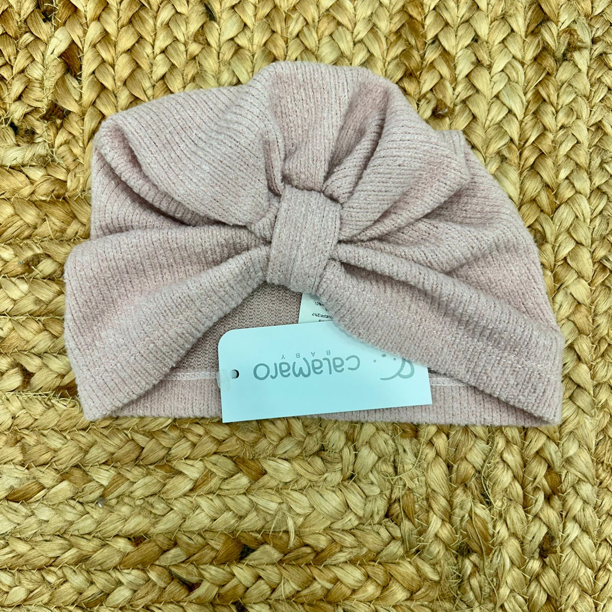 turbante rosa cipria neonata Calamaro Baby con maxi fiocco centrale