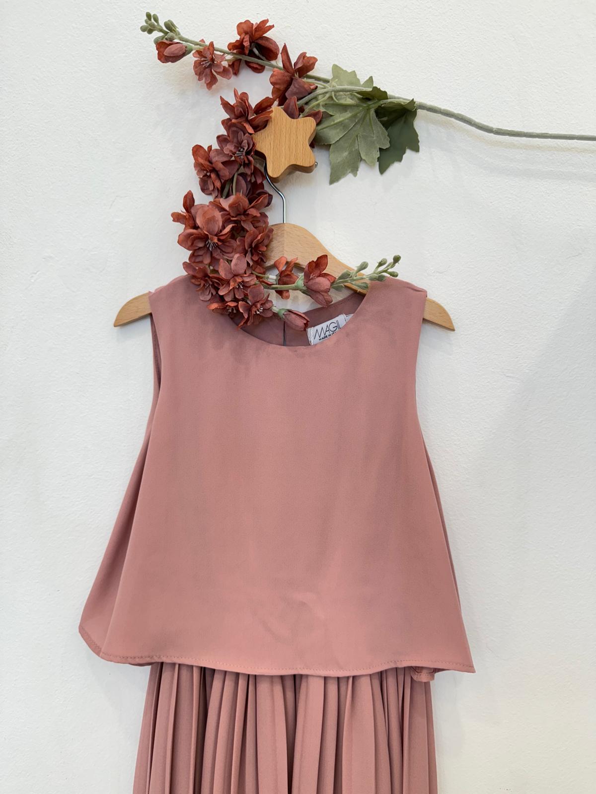 Tuta rosa antico bambina con pantalone plissé