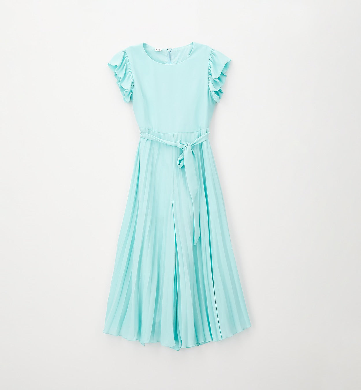 tuta elegante bambina verde acqua con plissé e cintura