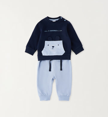 tuta neonato cotone blu e azzurro con orsetto