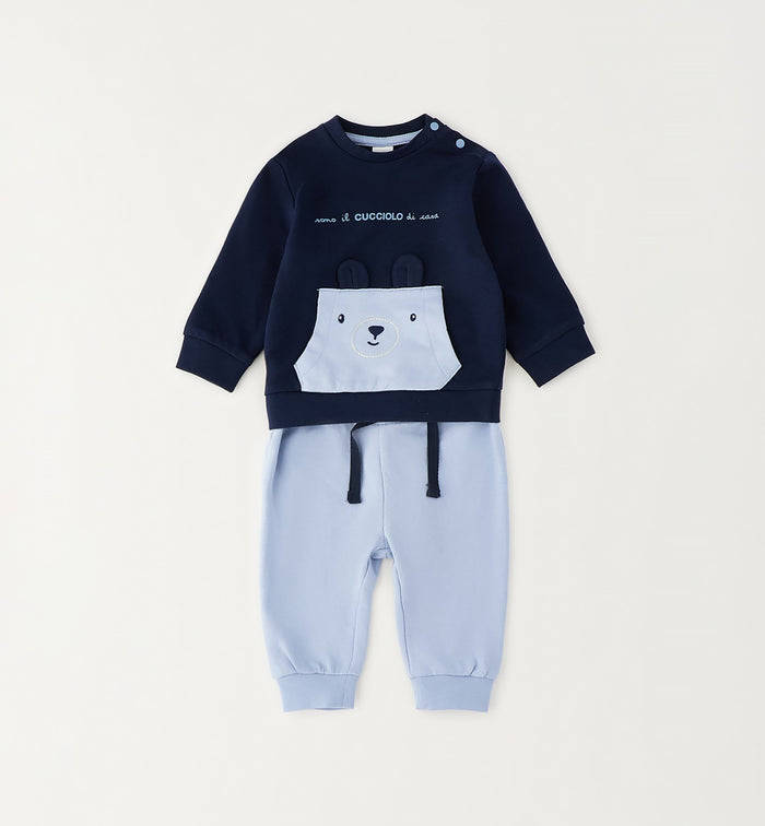 tuta neonato cotone blu e azzurro con orsetto