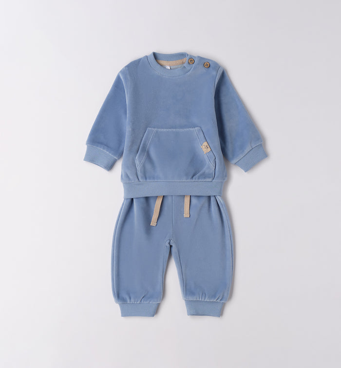 tuta bambino in ciniglia azzurra con felpa e pantalone coordinato