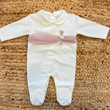 Tutina in caldo cotone panna e rosa neonata