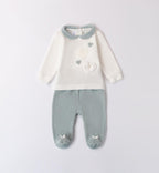 Tutina neonata ciniglia panna e verde con cuori