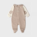 Tutina neonato in ciniglia beige e panna con colletto pied de poule e taschino per corredino nascita