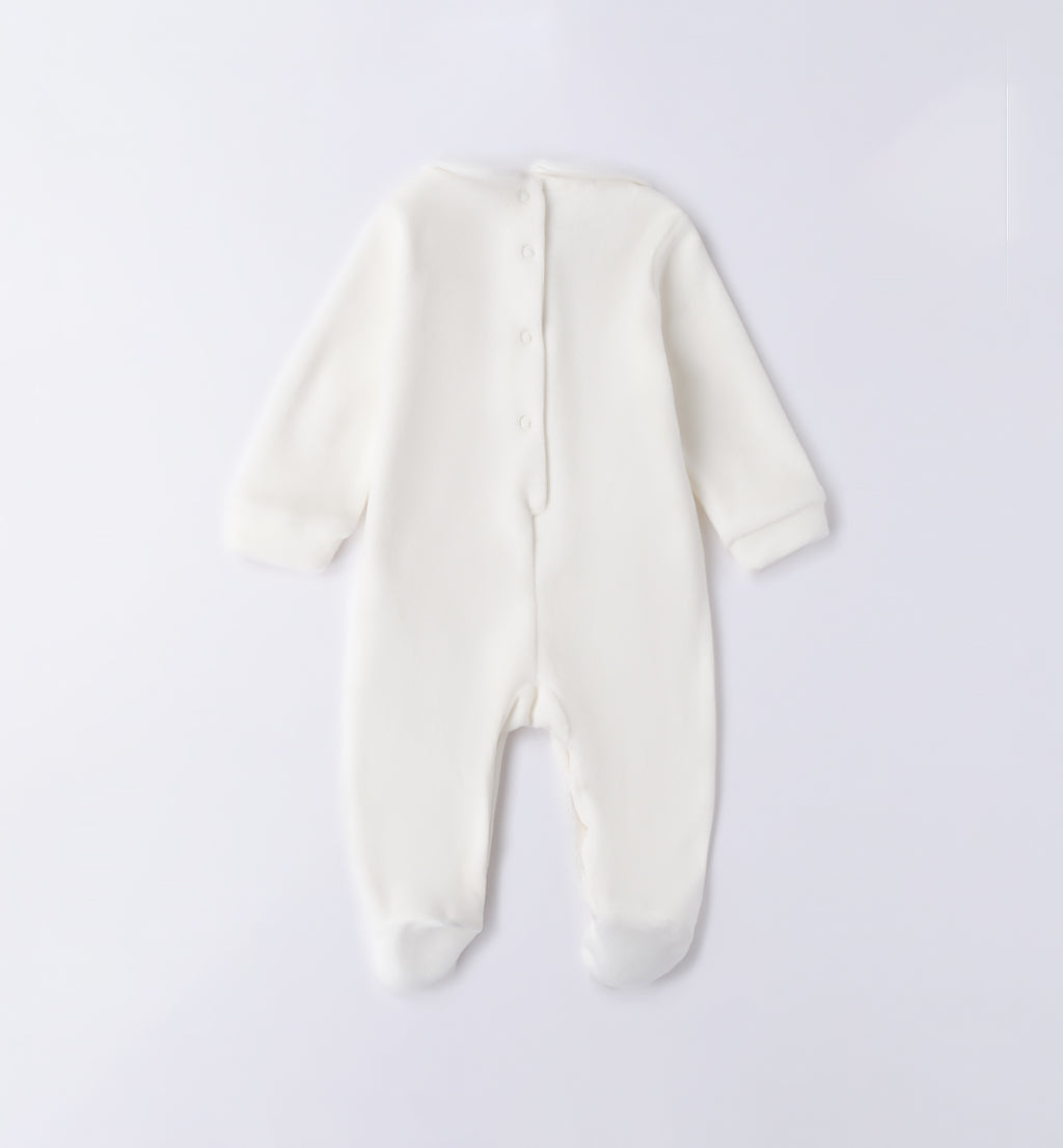 Tutina unisex in ciniglia panna con stellina beige vista posteriore.