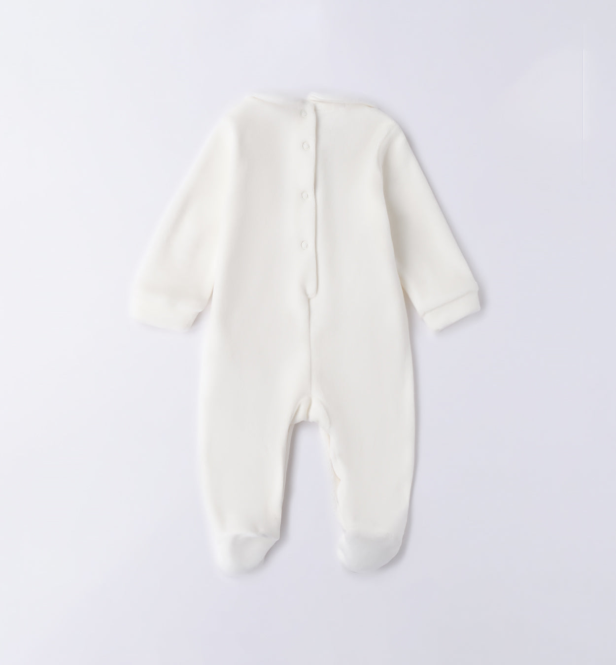 Tutina unisex in ciniglia panna con stellina beige vista posteriore.
