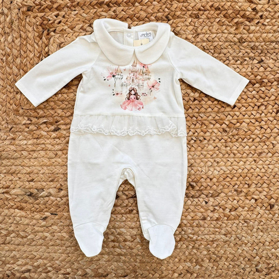 Tutina in cotone con colletto e stampa principessa