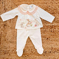 Tutina bimba in 100% cotone panna con colletto e stampa coniglietti e fiorellini