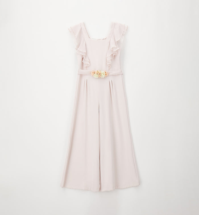 tutina elegante bambina cipria con volant e cintura floreale