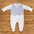 Tutina neonato in cotone con gilet rigato cucito – outfit estivo elegante per primo cambio