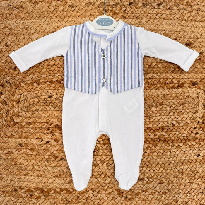 Tutina neonato in cotone con gilet rigato cucito – outfit estivo elegante per primo cambio