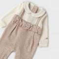 Retro tutina neonata in ciniglia panna e beige con piedini e apertura posteriore