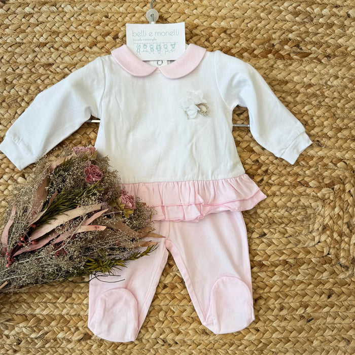 tutina neonata 100% cotone bianco e rosa