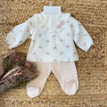 Tutina neonata 100% cotone con colletto arricciato e fiocco rosa cipria