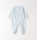 Tutina neonata 100% cotone fantasia floreale celeste con ricamo cuore frontale