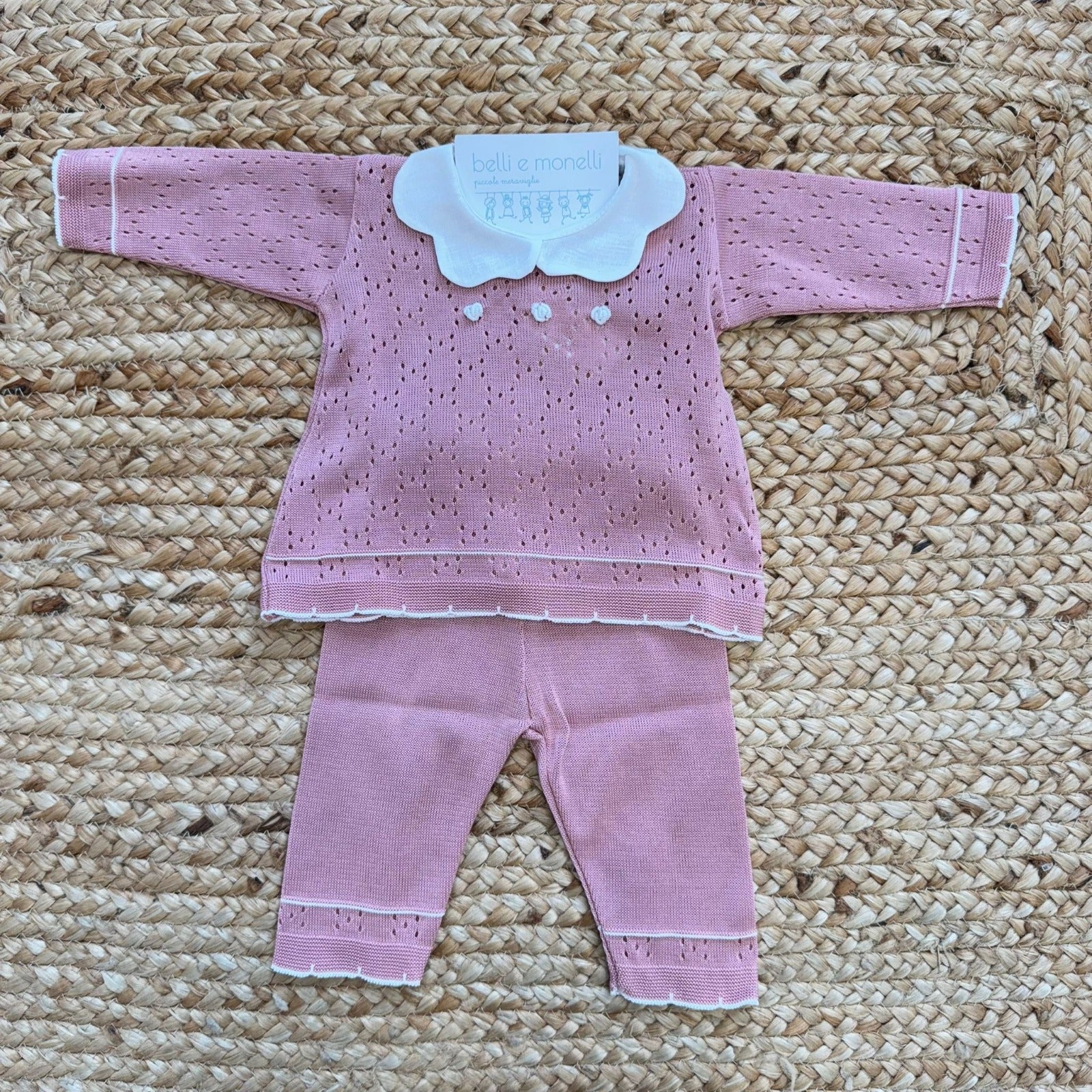 tutina neonata 100% cotone rosa antico con colletto bianco