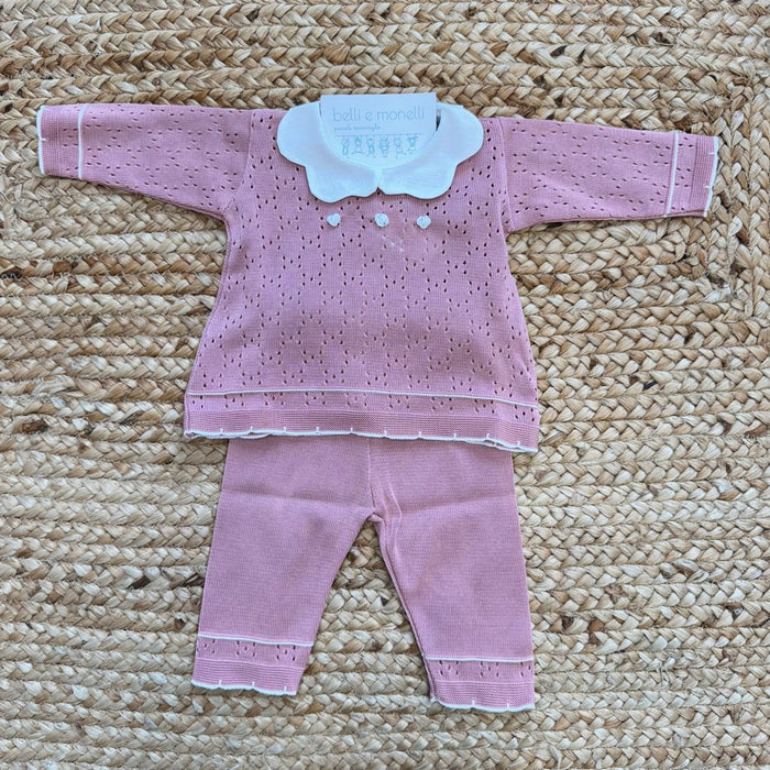 tutina neonata 100% cotone rosa antico con colletto bianco