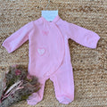 Tutina neonata 100% cotone rosa con orsetto ricamato e cuore
