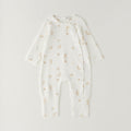 Retro tutina neonata in caldo cotone panna con fantasia orsetti e cuori beige