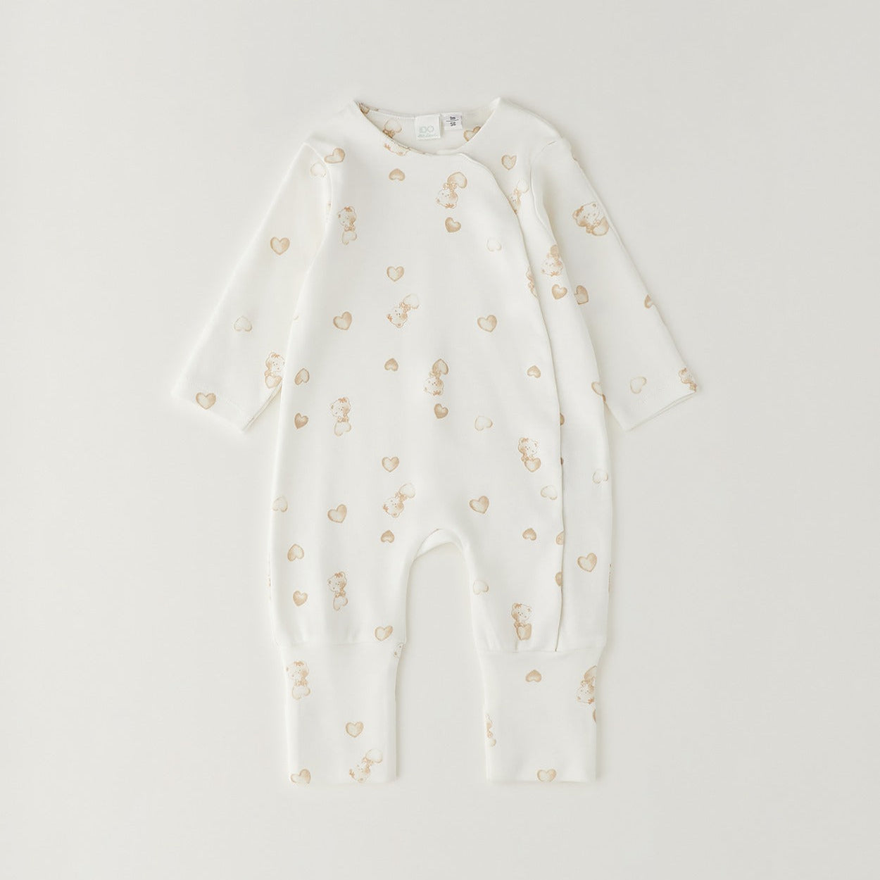 Retro tutina neonata in caldo cotone panna con fantasia orsetti e cuori beige