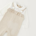 Tutina neonata in ciniglia beige con colletto bianco e piedini – set nascita neonata