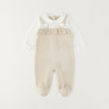 Tutina neonata in ciniglia beige con colletto bianco e piedini – set nascita neonata