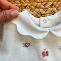 Tutina neonata in ciniglia rosa antico e latte con ricami floreali, completo nascita bambina