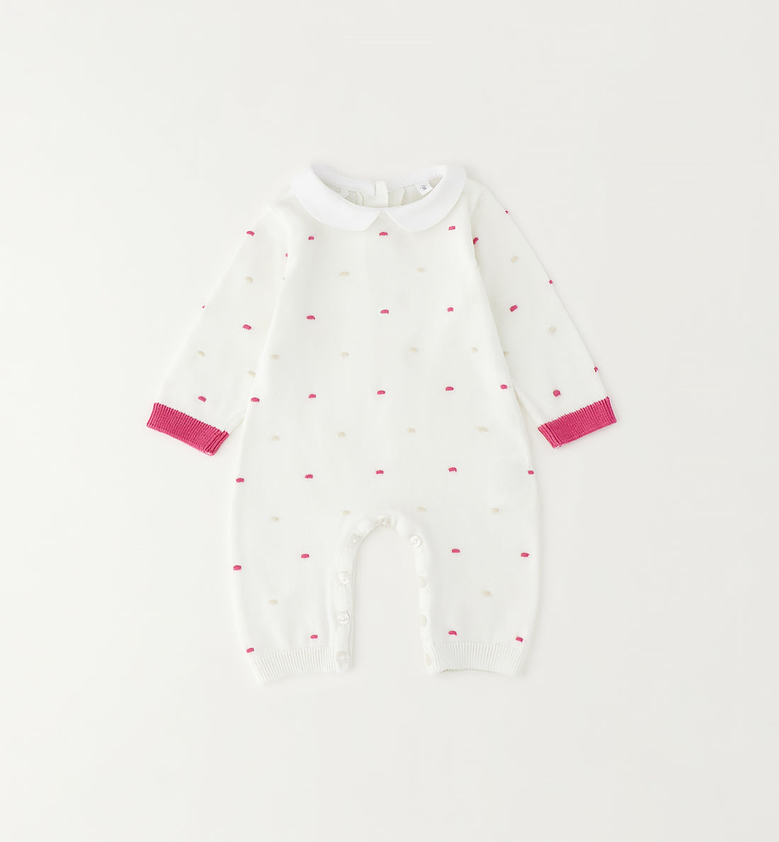 Tutina neonata bianca in cotone 100% con colletto bianco vista frontale