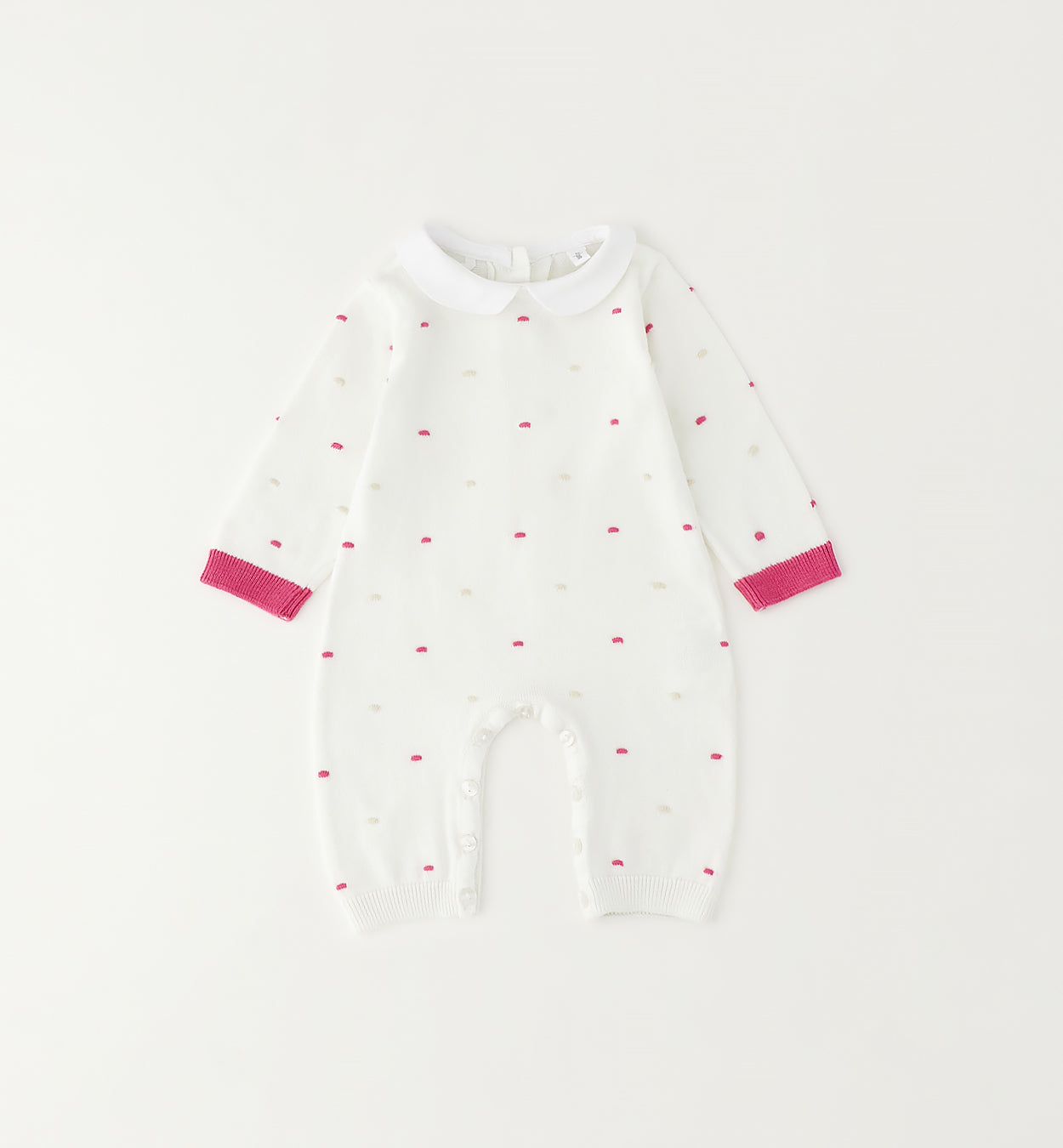 Tutina neonata bianca in cotone 100% con colletto bianco vista frontale