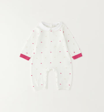 Tutina neonata bianca in cotone 100% con colletto bianco vista frontale