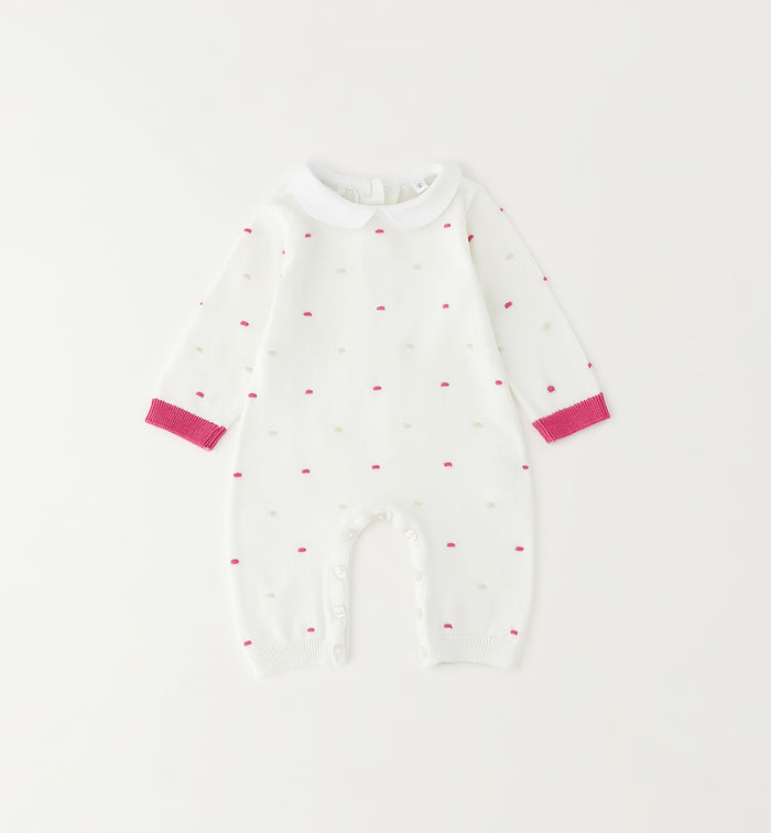 Tutina neonata bianca in cotone 100% con colletto bianco vista frontale
