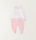 Tutina neonata in cotone 100% bianca e rosa con colletto vichy vista frontale