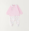 tutina neonata cotone due pezzi con maglia rosa e ghettina fantasia cuori