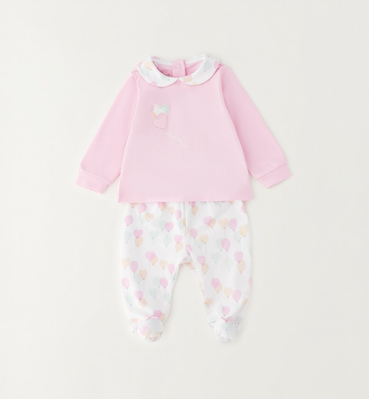 tutina neonata cotone due pezzi con maglia rosa e ghettina fantasia cuori