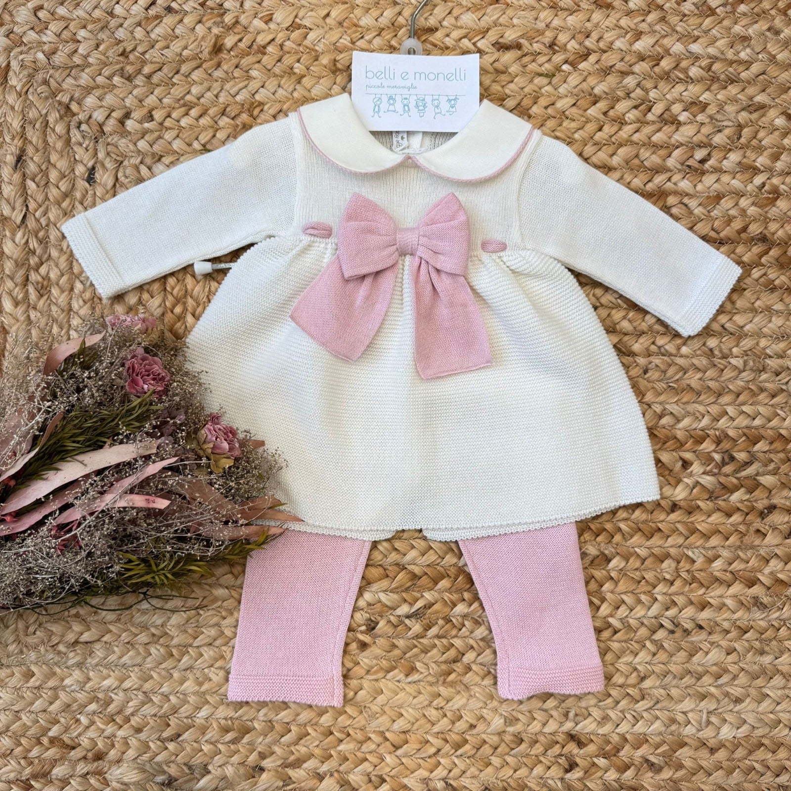 tutina neonata in cotone con fiocco rosa