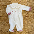 Tutina neonata panna in cotone con colletto sangallo