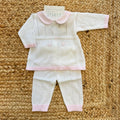 Tutina neonata cotone panna e rosa con fiocchetti