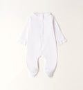 tutina neonata cotone bianco con piedini e chiusura posteriore