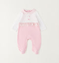 tutina neonata cotone rosa con ricamo orsetto e colletto vichy