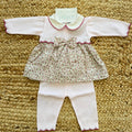 Tutina neonata cotone rosa con gonna floreale e fiocco