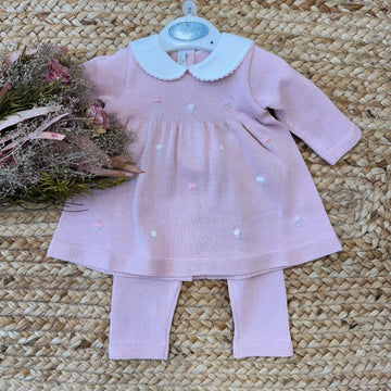 tutina neonata in cotone rosa con tulipani ricamati